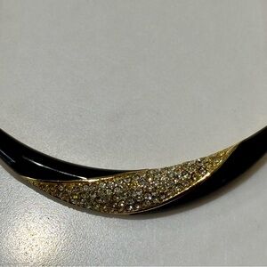 Christian Dior Elegant Black Enamel Crystal and Gold Necklace